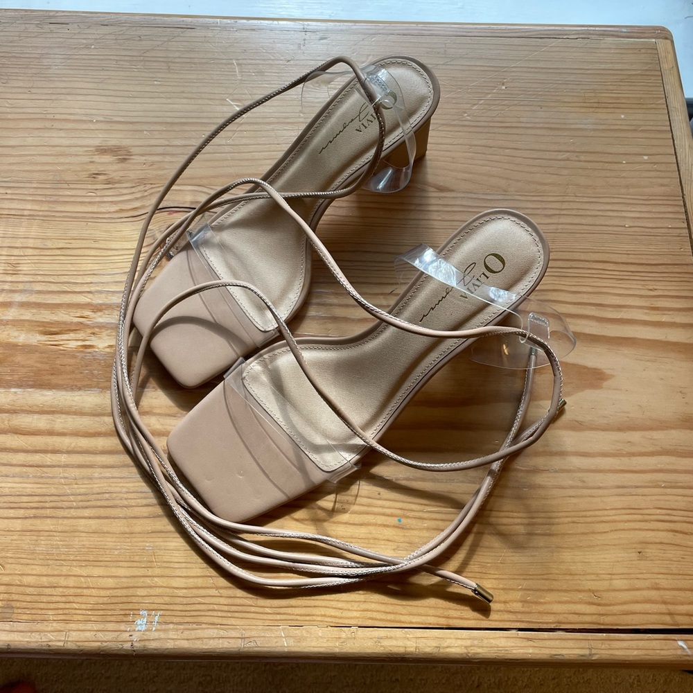 Clear Lace-Up Block-Heel Sandal
